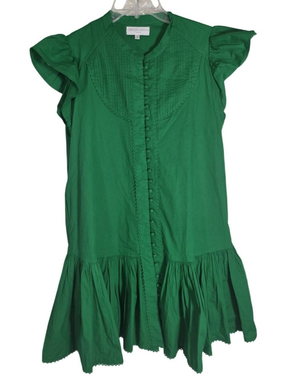 CAROLINE CONSTAS New York Ruffle Kelly Green Button Down Mini Dress Size Small
